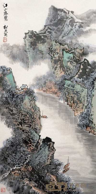 崔松石 山水 立轴 92×45cm